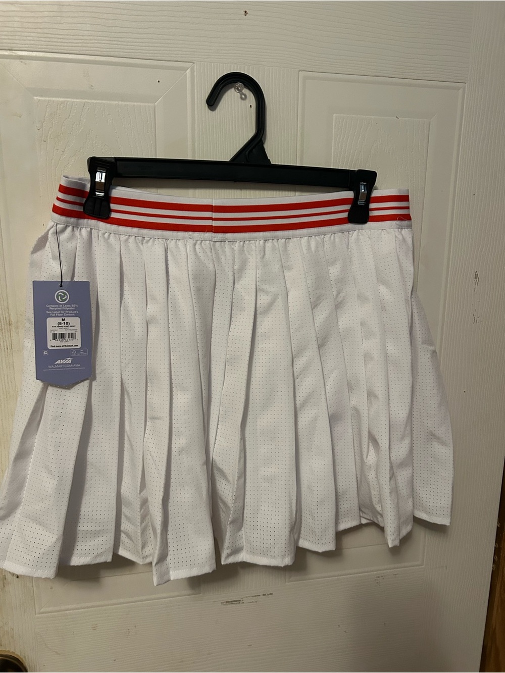 Avia White Pleated Athletic Skort with Red Striped Waistband